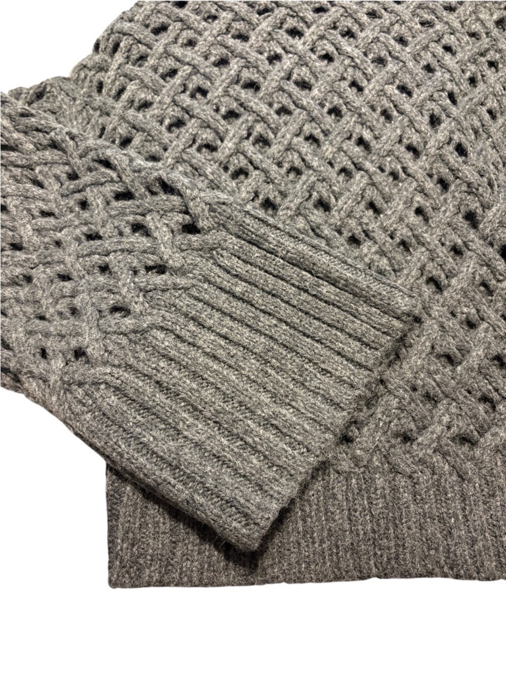 J. Crew Cross Cable Mockneck Sweater in Wool Blend M Charcoal Gray Wool Alpaca - Picture 4 of 7